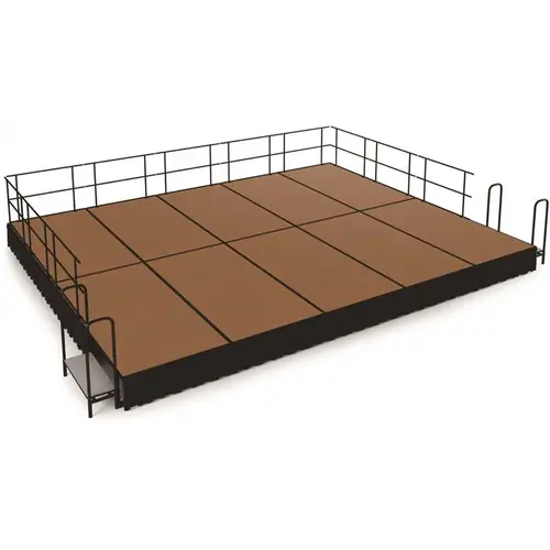 NPS 16 ft. x 20 ft. Stage Package, 16 in. H Hardboard Floor Shirred Pleat Black Skirting Brown