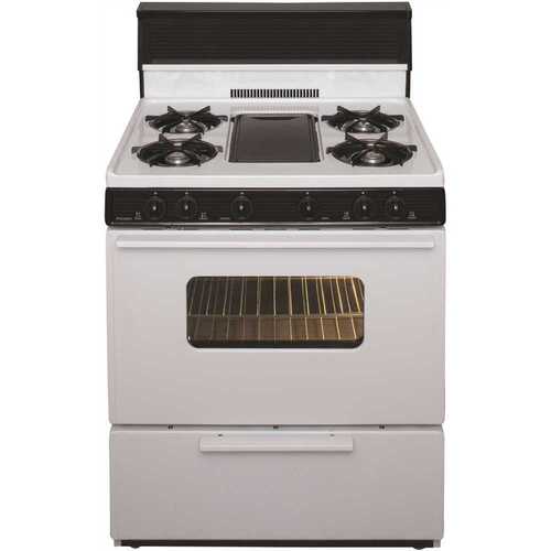 30 in. 3.91 cu. ft. Battery Spark Ignition Gas Range with 5 Burner and Griddle Package in White