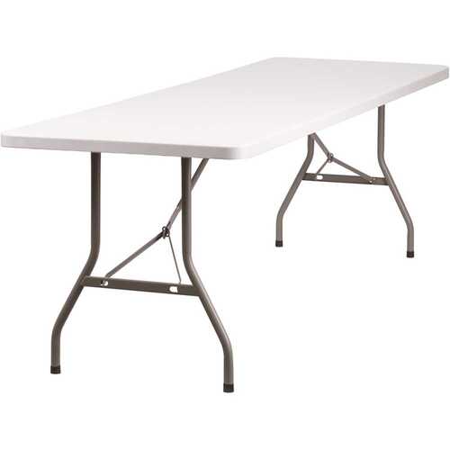 96 in. Granite White Plastic Tabletop Metal Frame Folding Table