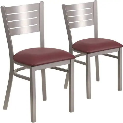 Burgundy Vinyl Seat/Silver Frame Restaurant Chairs