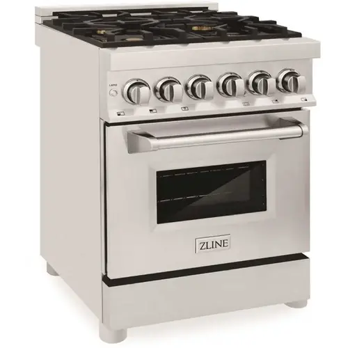 24" 2.8 cu. ft. Dual Fuel Range with Gas Stove and Electric Oven in Stainless Steel with Brass Burners