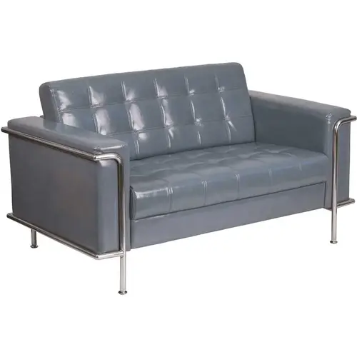 Hercules 59 in. Gray Faux Leather 2-Seater Loveseat with Stainless Steel Frame