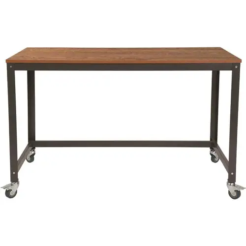 48 in. Rectangular Brown Oak Computer Desk with Wheels