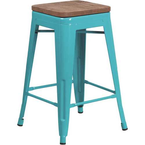 24 in. Crystal Teal-Blue Bar Stool