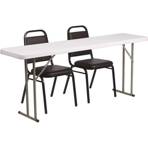 72 in. Black Plastic Tabletop Vinyl Seat Folding Table and Chair Set