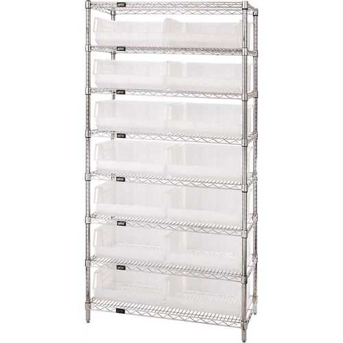 QUANTUM STORAGE SYSTEMS WR8-250CL Giant Open Hopper 36 in. x 14 in. x 74 in. Wire Chrome Heavy Duty 8-Tier Industrial Shelving Unit