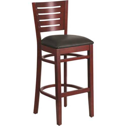 31.5 in. Black Vinyl Seat/Mahogany Wood Frame Bar Stool