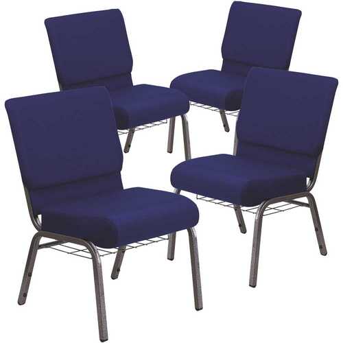 21 in. Navy Blue Fabric/Silver Vein Frame Church Chair