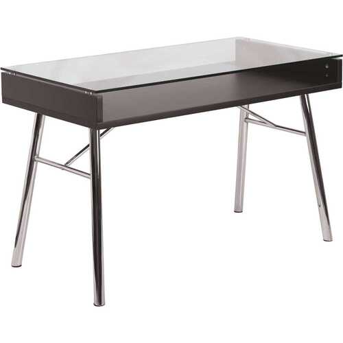 47.3 in. Rectangular Clear/Chrome Writing Desks with Built-In Storage