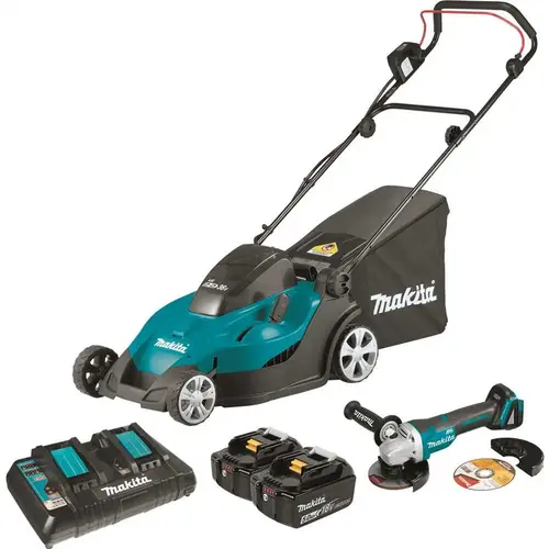 Makita XML02PTX1 17 in. 18-Volt X2 (36-Volt) LXT Lithium-Ion Battery Cordless Walk Behind Lawn Push Mower Kit Brushless Angle Grinder