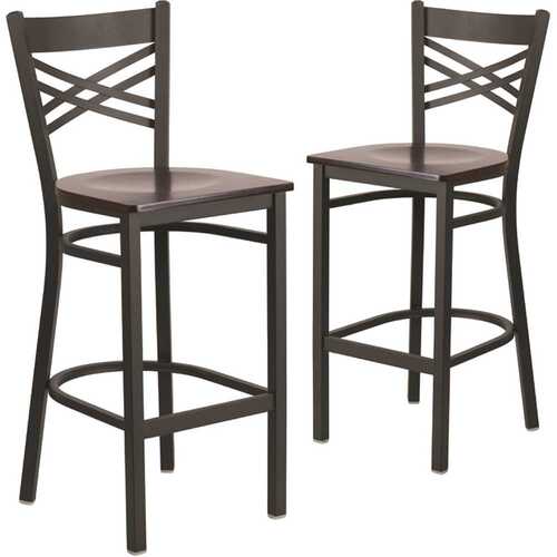 29 in. Walnut Wood Seat/Black Metal Frame Bar Stool