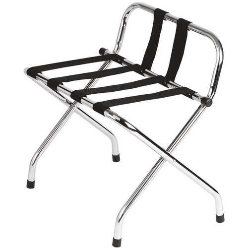 Black Straps and Chrome Metal Luggage Rack with Backrest