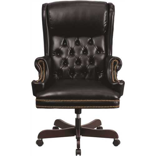 High Back Traditional Tufted Black Leather Executive Swivel Office Chair