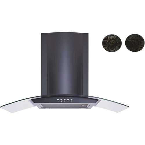 30 in. Convertible Wall Mount Range Hood in Black with Mesh Filters, Charcoal Filters and Push Button Control