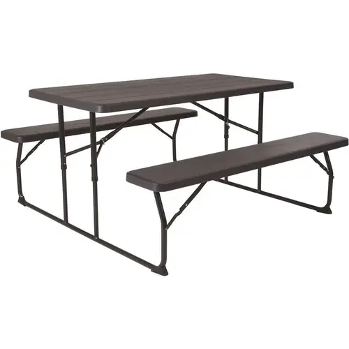 58.25 in. Charcoal Plastic Tabletop Plastic Seat Folding Table and Bench Set Gray