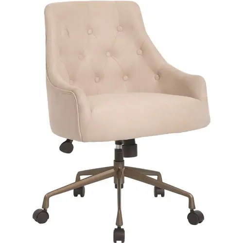 BOSS Office Beige Woven Fabric with Botton Tufted Styling Rustic Bronze Base Desk Chair