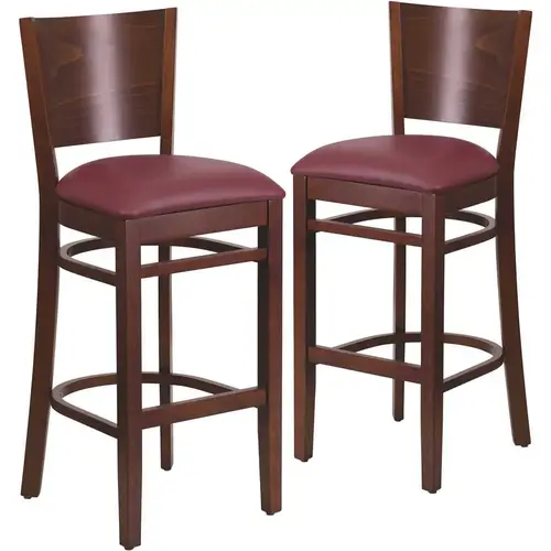 31.5 in. Burgundy Vinyl Seat/Walnut Wood Frame Bar Stool