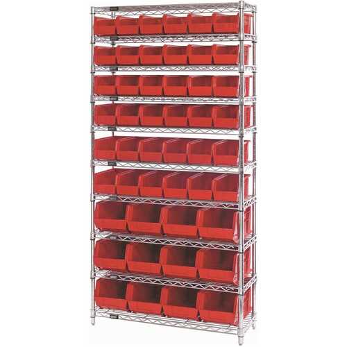 QUANTUM STORAGE SYSTEMS WR10-230240RD Giant Open Hopper 36 in. x 14 in. x 74 in. Wire Chrome Heavy Duty 10-Tier Industrial Shelving Unit