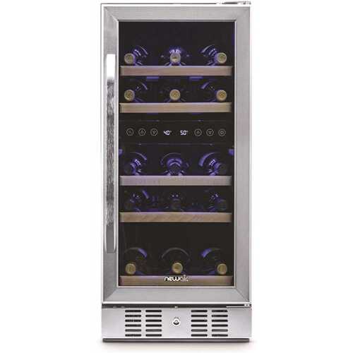 Dual Zone 29-Bottle Built-In Compressor Wine Cooler Fridge Quiet Operation and Beech Wood Shelves, Stainless Steel