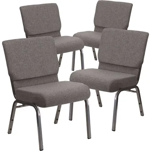 21 in. Gray Fabric/Silver Vein Frame Church Chair