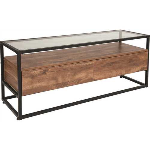 49 in. Rustic Large Rectangle Glass Coffee Table with Drawers