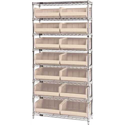 QUANTUM STORAGE SYSTEMS WR8-250IV Giant Open Hopper 36 in. x 14 in. x 74 in. Wire Chrome Heavy Duty 8-Tier Industrial Shelving Unit