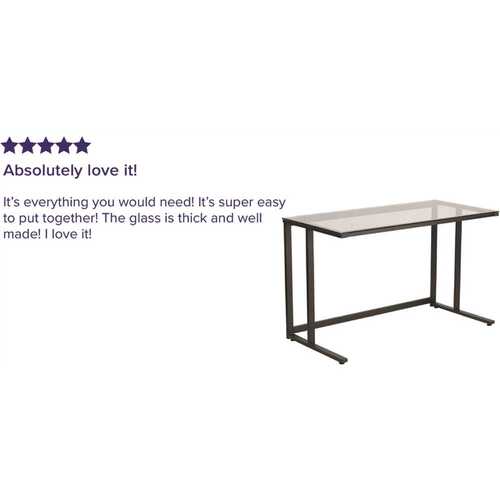 47.3 in. Rectangular Clear/Black Writing Desks with Glass Top