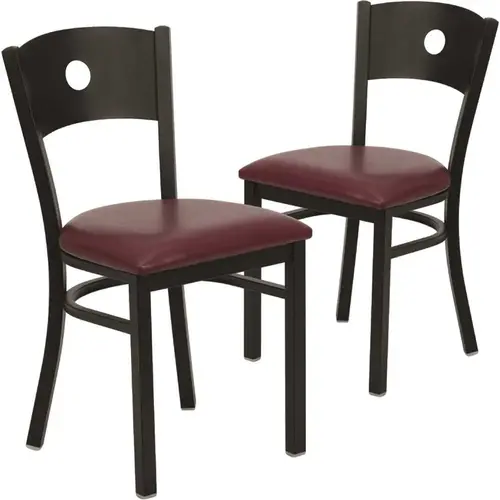 Burgundy Vinyl Seat/Black Metal Frame Restaurant Chairs