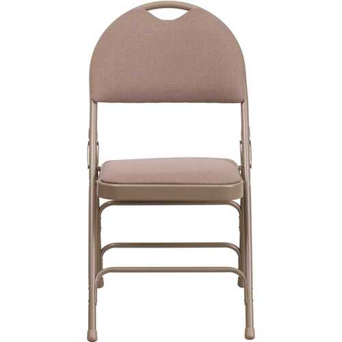 Beige Fabric/Beige Frame Metal Folding Chair