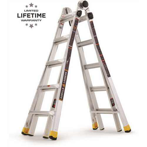 Gorilla Ladders GLMPXA-22 22 ft. Reach MPXA Aluminum Multi-Position Ladder with Project Bucket, 300 lbs. Load Capacity
