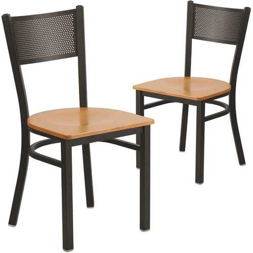 Natural Wood Seat/Black Metal Frame Restaurant Chairs