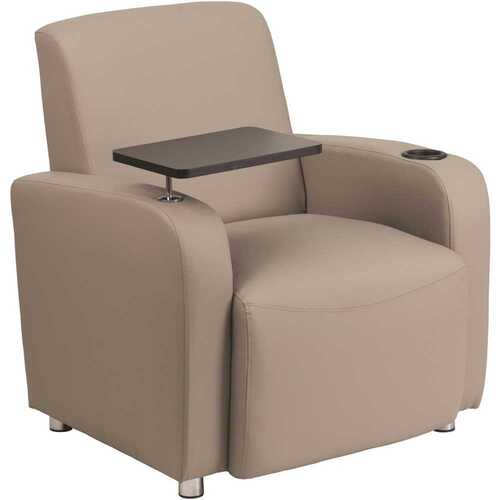 Faux Leather Cushioned Tablet Arm Chair in Gray