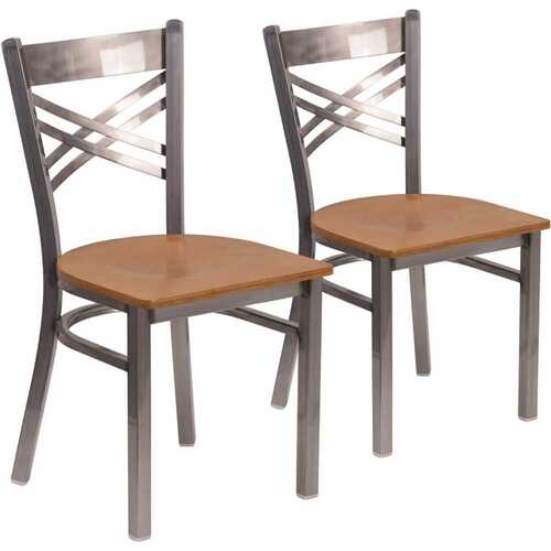 Natural Wood Seat/Clear Coated Metal Frame Restaurant Chairs