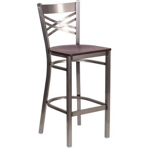 27.125 in. Mahogany Wood Seat/Clear Coated Metal Frame Bar Stool