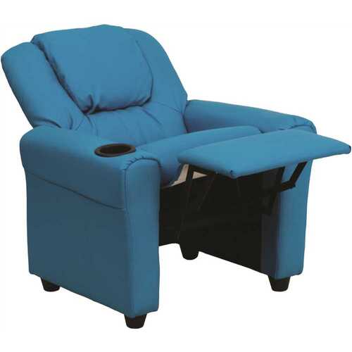 Contemporary Turquoise Vinyl Kids Recliner with Cup Holder and Headrest