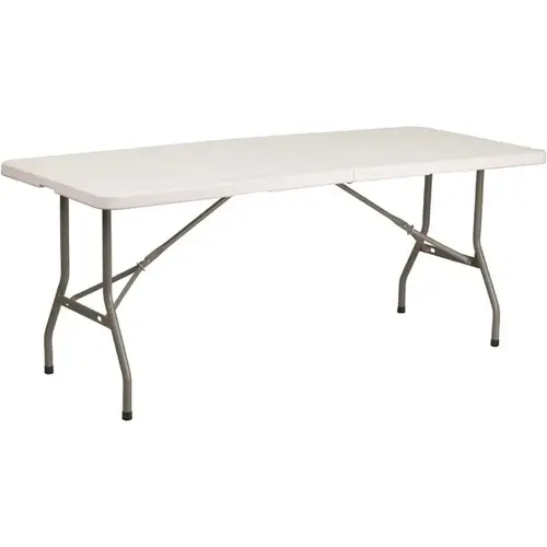 72 in. Granite White Plastic Tabletop Metal Frame Folding Table