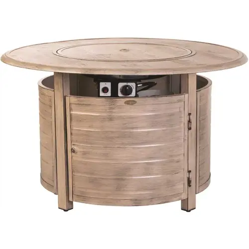 Thatcher 42 in. x 24 in. Round Aluminum Propane Fire Pit Table in Driftwood