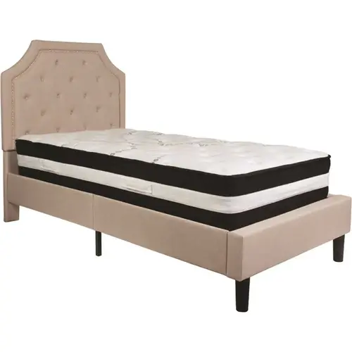 Beige Twin Platform Bed and Mattress Set