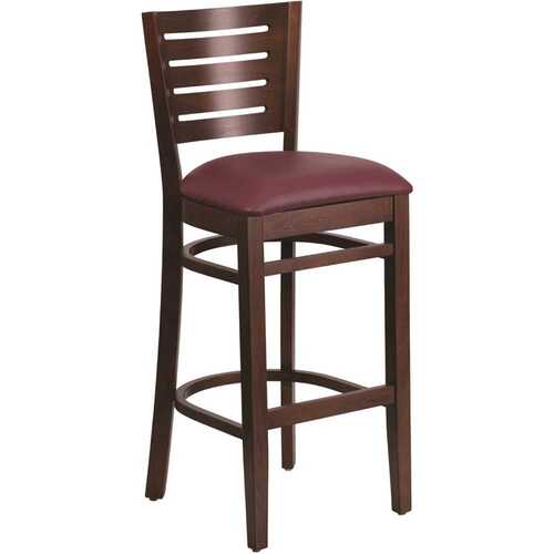 31.5 in. Burgundy Vinyl Seat/Walnut Wood Frame Bar Stool