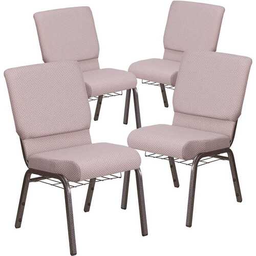 18.5 in. Gray Dot Fabric/Silver Vein Frame Church Chair