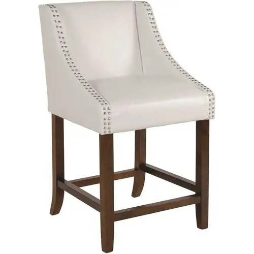 24 in. White Leather Bar Stool