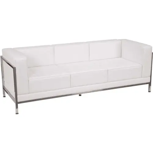 79 in. Melrose White Faux Leather 4-Seater Bridgewater Sofa with Stainless Steel Frame