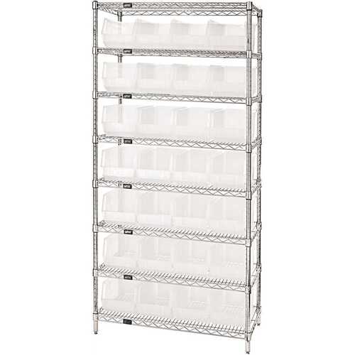 QUANTUM STORAGE SYSTEMS WR8-240CL Giant Open Hopper 36 in. x 14 in. x 74 in. Wire Chrome Heavy Duty 8-Tier Industrial Shelving Unit