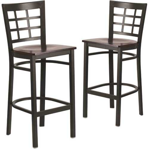 27.125 in. Walnut Wood Seat/Black Metal Frame Bar Stool