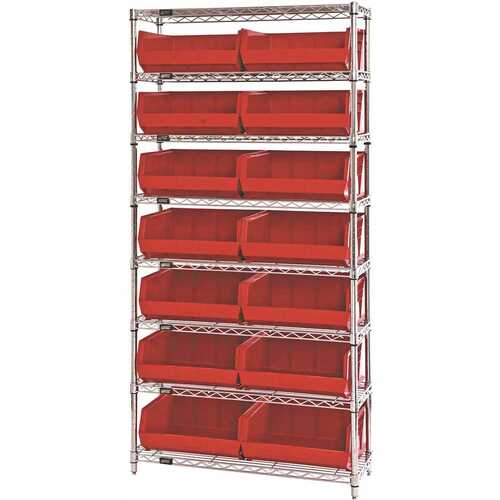 QUANTUM STORAGE SYSTEMS WR8-250RD Giant Open Hopper 36 in. x 14 in. x 74 in. Wire Chrome Heavy Duty 8-Tier Industrial Shelving Unit