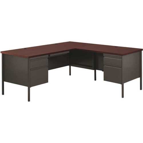 Commercial 72 in. W x 66 in. D L Shape Charcoal / Mahogany 4-Drawer Executive Desk with Right Hand Return