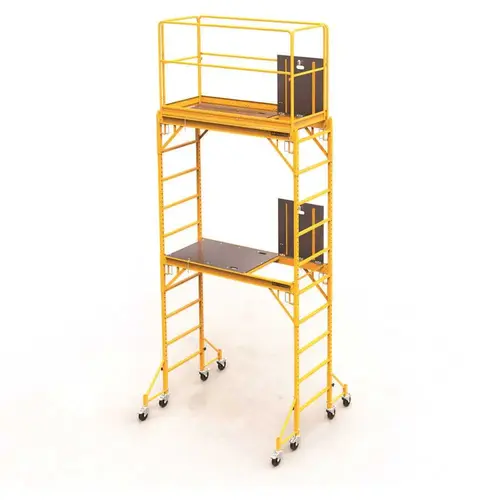 Rolling Scaffolding Tower, Safeclimb 2-Story Baker Scaffolding with Outriggers, Guard Rail, Climb Through Platform