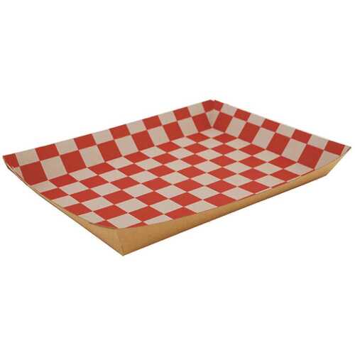 10-1/2 in. x 7-1/2 in. x 1-1/2 in. Red & White Disposable Paperboard Platters & Trays Lunch Food