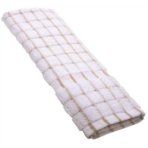 GANESH MILLS B6293-WHT-KT 15 in. x 25 in. White with Tan Check Pattern Premium Kitchen Towel