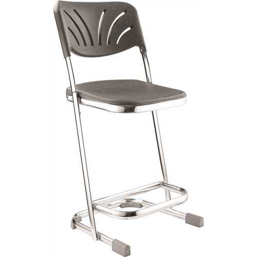 22 in. Elephant Z-Stool With Backrest, Black Seat and Chrome Frame